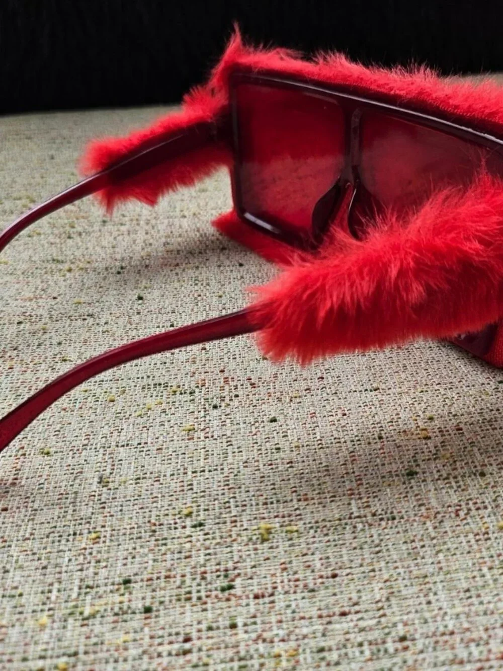 Women Sunglasses Red Big Face Square Plush Eyewear Stylish Unique Sunglasses